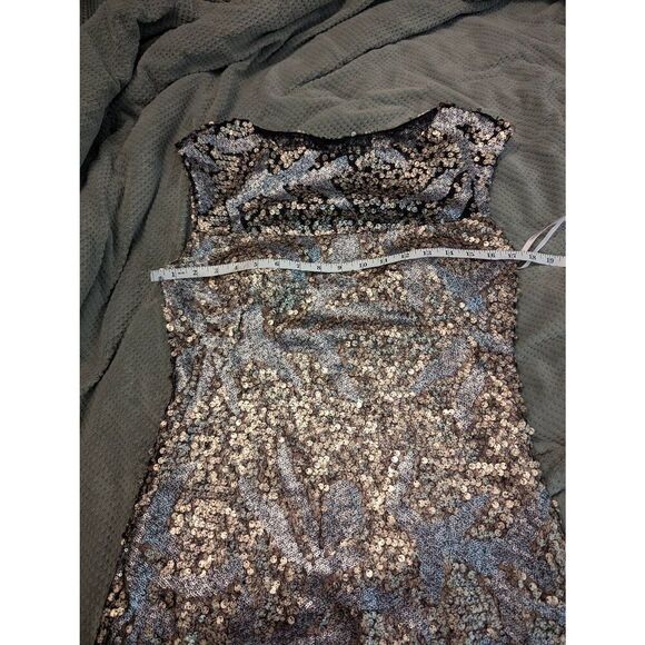 Sue Wong Nocturne Women Size 6 100% Nylon Metallic Silver Blue Sequin Dress Midi - Picture 6 of 7